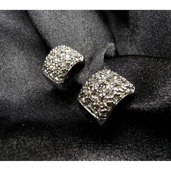 Swarovski Crystal Pave Silver-Tone Clip-On Earrings - Picture 5 of 6